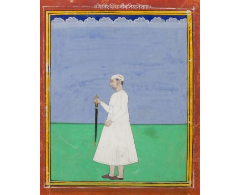 To Be Sold With No ReserveA standing portrait of a Maharaja, Udaipur, Mewar, India, 19th century, opaque pigments on paper, d