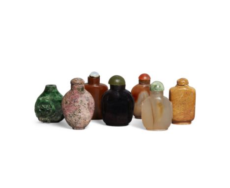 Seven Chinese hardstone snuff bottlesQing Dynasty-20th centuryIncluding three agate snuff bottles, 5cm-6cm high (7).清-二十世紀 硬石