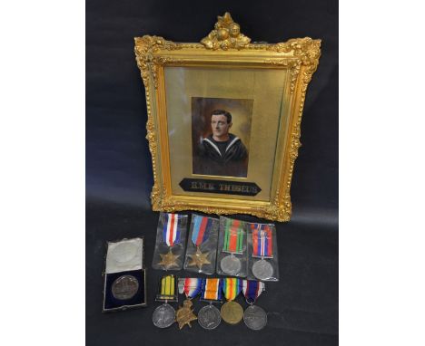 A Royal Naval First World War Group of Five Medals awarded to John William Prebble RN, to include a Royal Fleet Reserve Long 