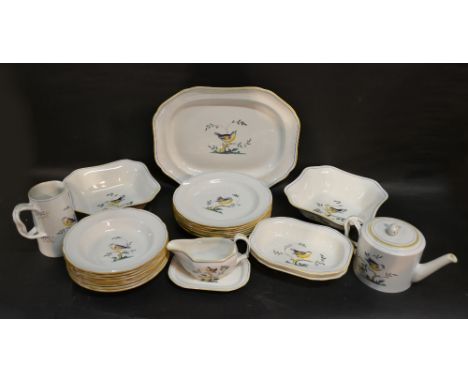 A Spode Queen's Bird Pattern Dinner and Tea Service comprising plates, teapot, dishes, cups and saucers and jugs
