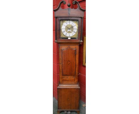 A George III oak and mahogany longcase clock, the 28cm brass dial with silvered chapter ring inscribed Ashton, Ashburn (sic) 