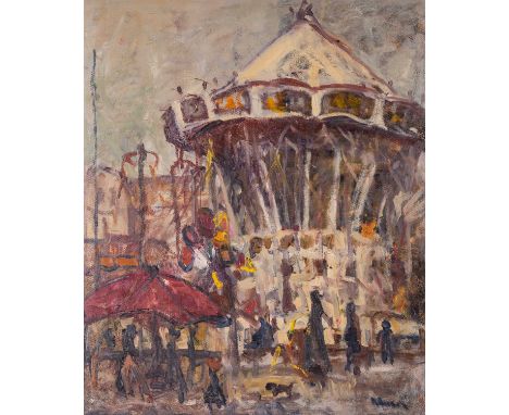ULMER, OTTO (1904-1973) "Volksfest" 1957 Öl auf Karton, signiert, verso sig. und dat., HxB: 61/50 cm. Rahmen, HxB: 67/56 cm. 