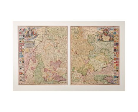 WÜRTTEMBERG "Prächtige Kupferstich-Doppelkarte" Prächtige Kupferstich-Doppelkarte, Schriftenkartusche und dem mit reicher Her