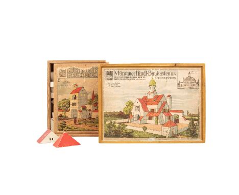 MÜNCHNER KINDL 2 Baukästen, 1920er Jahre, bestehend aus Nr. 30 'Altes Schloss' Ergänzungskasten, Maße 33 x 25 cm sowie Nr. 21