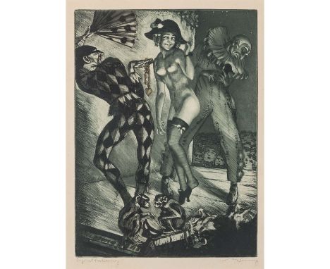 BRÜNING, MAX (1887-1968) "Kabarett mit Affen" Farbradierung, handsigniert unten rechts und bez. "Original Radierung" HxB: 42,