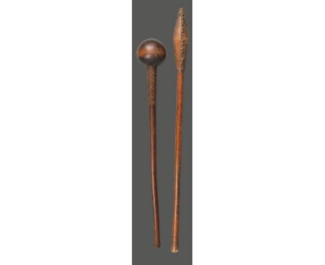 A Zulu knobkerrie South Africa the onion head inscribed NATAL POLICE No. 11 N-c, O, with brass studs and with a part wire bou