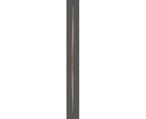 A Papua New Guinea bow Melanesia palmwood with lozenge carved decoration to the ends, the hand written identification label N