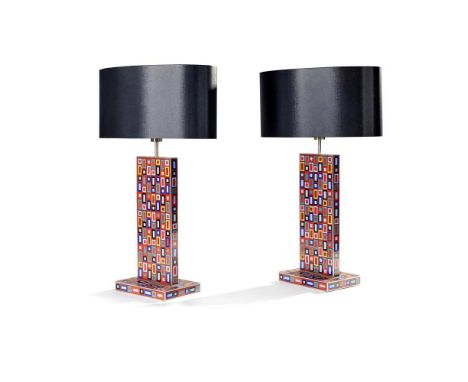 cloisonné enamel, with shades82cm high (32.25in high) total height including shades
