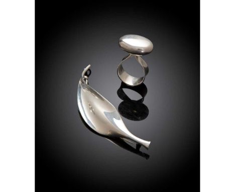 model 391 and 155, silver, each stamped with Georg Jensen mark, 'TORUN' and '925S Denmark'brooch 10cm long (4in long) / ring 