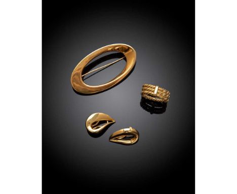 stamped '750', with Georg Jensen mark, designer's monogram and import mark; pair of clip earrings, with Georg Jensen mark, st