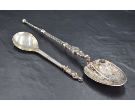 An Edwardian reproduction silver coronation/anointing spoon, marks for London 1902, maker William Hutton &amp; Sons Ltd, 23cm