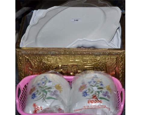 Household - a 20th century brass coal box, hinged cover; a pair of Spode Summer Palace pattern planters; white serving plates