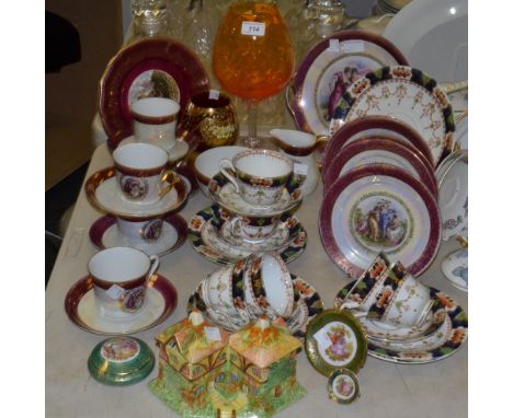 A Czechoslovakian part tea service; another Staffordshire; etc 