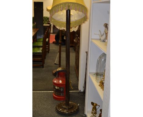 A Japanese carved bamboo standard lamp, yellow shade, c.1920