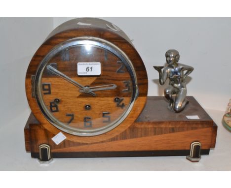 A walnut Art Deco mantel clock