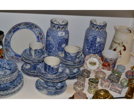 Ceramics - a pair of Fenton reticulated baluster vases, transfer printed in blue with pastoral scenes, late 19th century (fau