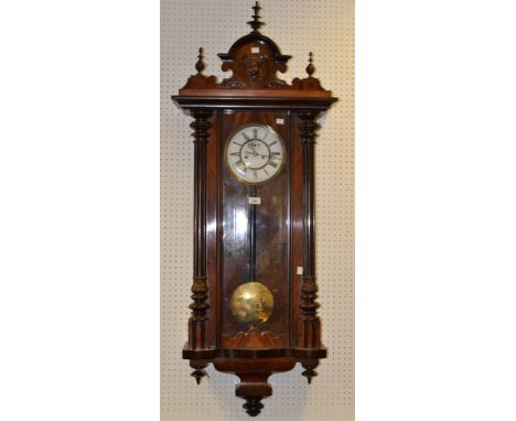 A 19th century walnut Vienna wall clock, twin weight, c.1870