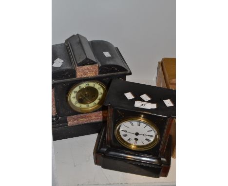 A Victorian slate mantel clock; a Victorian Belge Noir mantel clock (2) 