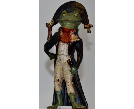 A cast cold painted bronze figure Frog General(Napoleon), marked Depose, patent lozenge, 18cm high