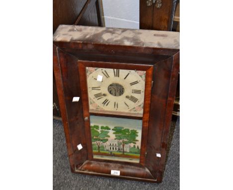 An American walnut wall clock, painted glass panel, Residence of Ithial Town, esg, New Haven