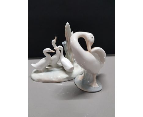 LLADRO FIGURE GOOSE TOGETHER WITH A NAO BY LLADRO GROUP FIGURE OF 3 GEESE