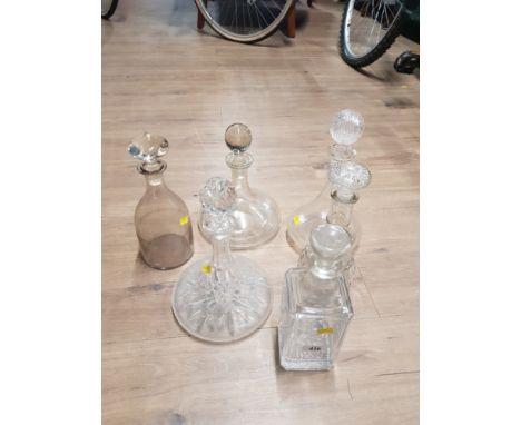 6 DECANTERS ALL WITH STOPPERS INCLUDES SHIPS DECANTER