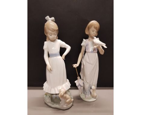 LLADRO FIGURE 7611 SUMMER STROLL SIGNED ON BOTTOM PLUS NAO BY LLADRO FIGURE GIRL WITH PUPPY