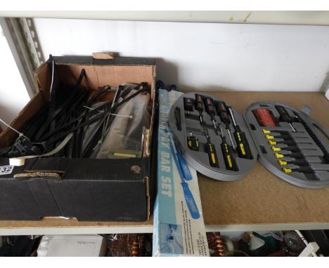 Box of Tools to include Pry Bar Set 
