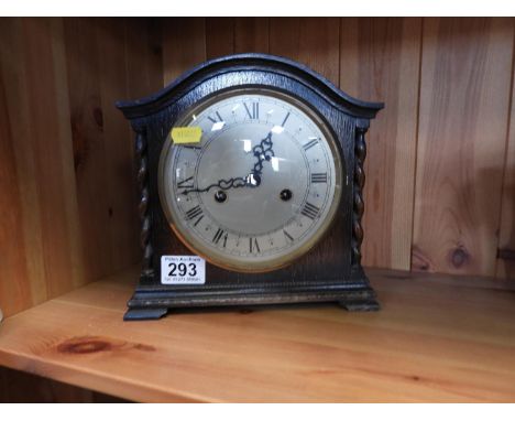 Smiths Oak Cased Mantel Clock with Barley Twist Decoration 