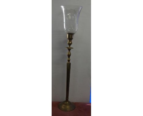 Large Brass Floor Standing Candle Lamp with Shade 