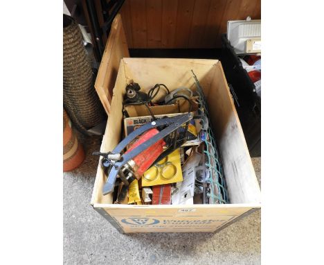 Wooden Crate and Contents - Tools, Foot Pump etc 