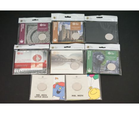 A collection of eight The Royal Mint £5 commemorative coins to include Mr. Men, The Unknown Warrior, William Wordsworth, The 