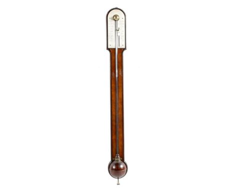 A George III mahogany stick barometer by Henry Gregory & Son, the arched silvered dial with adjustable vernier scale and insc