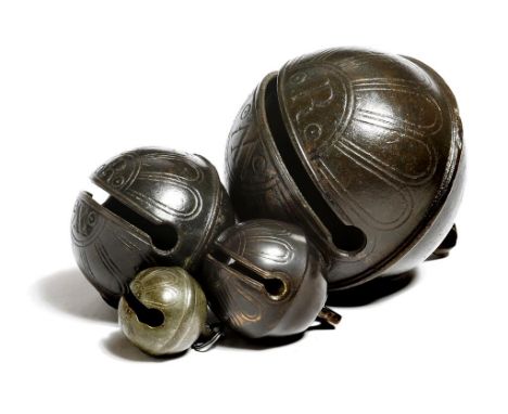 An 18th century crotal bell by Robert Wells of Aldbourne, stamped with initials 'R W' and '28', 12cm diameter, together with 