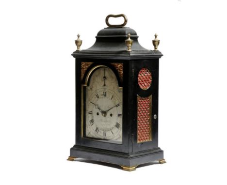 A George III ebonised bracket clock, the eight day movement with an anchor escapement and striking the hours on a bell, the b