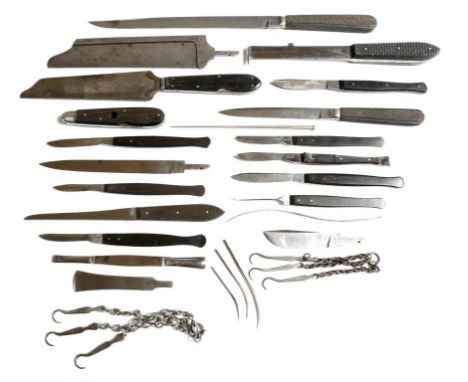 A collection of surgeon's tools, the majority by Aitken of York, together with two knives by Moore & Co. and one saw by Weiss