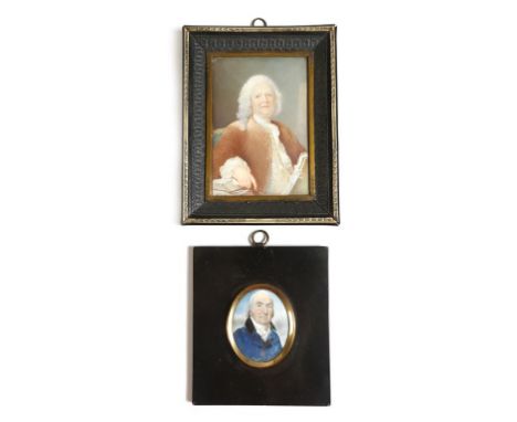 λ A French portrait miniature on ivory of a gentleman, signed indistinctly 'Pispre', in a gilt brass and moulded frame, late 