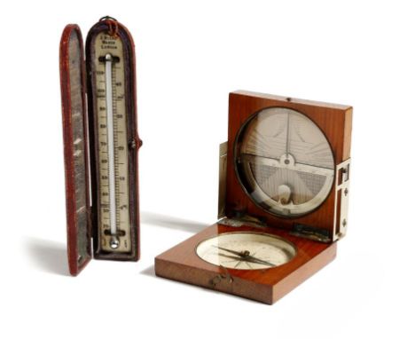 λ A Victorian ivory travelling thermometer by J. Hicks, in a leather case, the dial inscribed 'J. HICKS MAKER LONDON', togeth