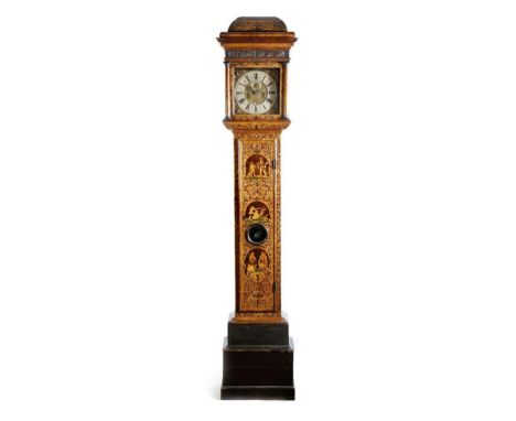 An early 18th century and later walnut marquetry longcase clock, the eight day five ringed pillar movement with a latched cen