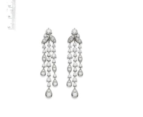A PAIR OF DIAMOND 'RHYTHM' PENDENT EARRINGS, BY GRAFFEach brilliant-cut diamond tassel with navette-shaped plaques, cascading