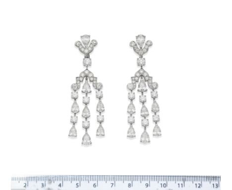 A PAIR OF DIAMOND 'CHANDELIER' EARRINGS, BY GRAFFSet throughout with pear-shaped and brilliant-cut diamonds, diamonds 15.49 c