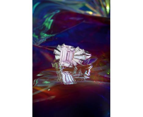 AN IMPORTANT FANCY PINK DIAMOND AND DIAMOND RING, BY MEISTER, CIRCA 1968The Fancy Pink step-cut diamond, weighing 3.62 carats