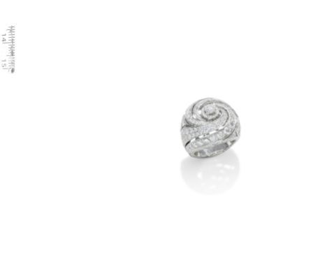 A DIAMOND 'SWIRL' RING, BY GRAFFOf openwork bombé form, set throughout with brilliant-cut diamonds, mounted in 18 carat white