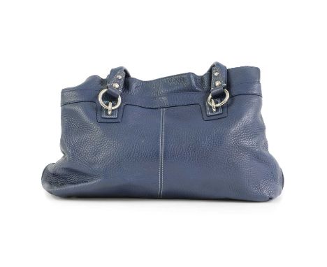 A Coach blue leather handbag,dual flat handles, silver tone hardware, zip pocket to front, magnetic closure with central zip 