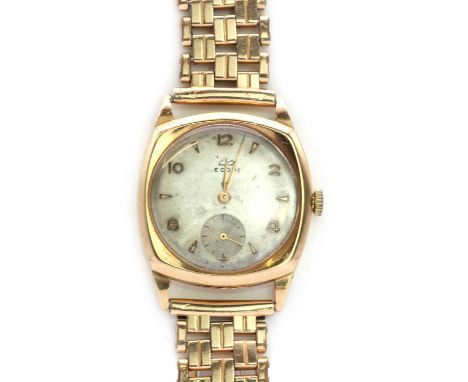 A 9ct gold cased Record mechanical bracelet watch, with 9ct gold case, 34mm x 34mm, a silver dial, discoloured, with Arabic n