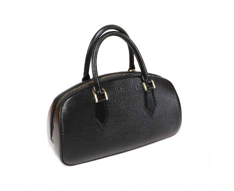 A Louis Vuitton black epi leather Jasmine handbag,silver tone hardware, zip closure, serial number TH0021, 32cm wide, 10cm de