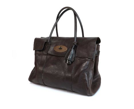 A Mulberry chocolate brown Bayswater,dual rolled handle, brass-tone hardware, postmans lock closure, interior with slip and z