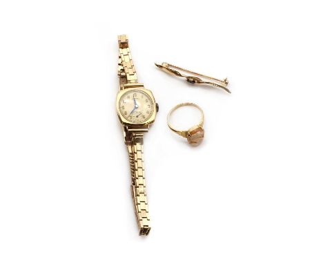 A ladies' 9ct gold Rotary mechanical bracelet watch,on a later 9ct gold bracelet, with a deployant clasp, 17.29g, a shell cam