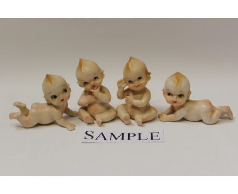 Dolls - selection of small and miniature dolls, three dolls with pin joints, 1930s Gittie doll with pin joints, three ceramic