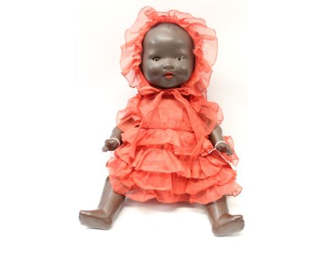 Doll - early 20th century black Armand Marseille bisque head marked - A.M. Germany 351 / 5½ K, brown sleeping eyes, open mout